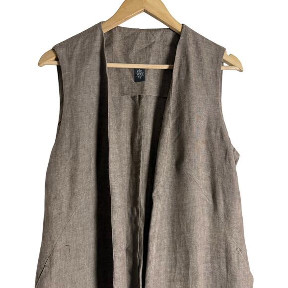 Eleventy Brown Linen Sleeveless Open Front Long Duster Trench Vest Size 10 - Picture 2 of 11